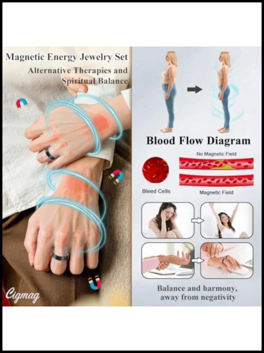 9X Copper Rings with Powerful Magnets Adjustable Solid Pure Copper